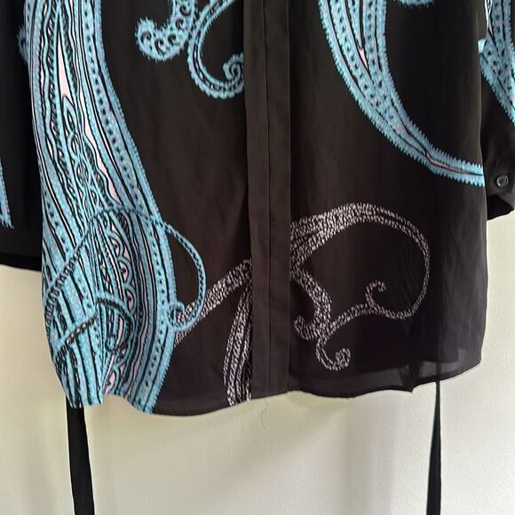 New York & Co Black Blue 3/4 Sleeve Blouse Size L - Picture 2 of 6